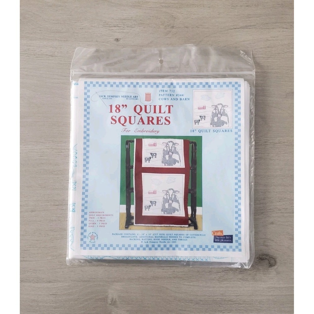 Jack Dempsey Needle Art Cows And Barn 6 18x18 Inch Quilt Squares Per Pack